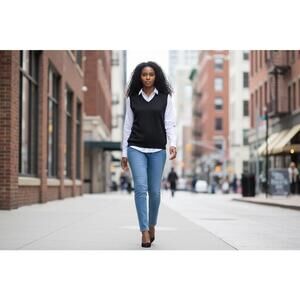 Lands' End  Black Women's V-Neck Sweater Vest Medium